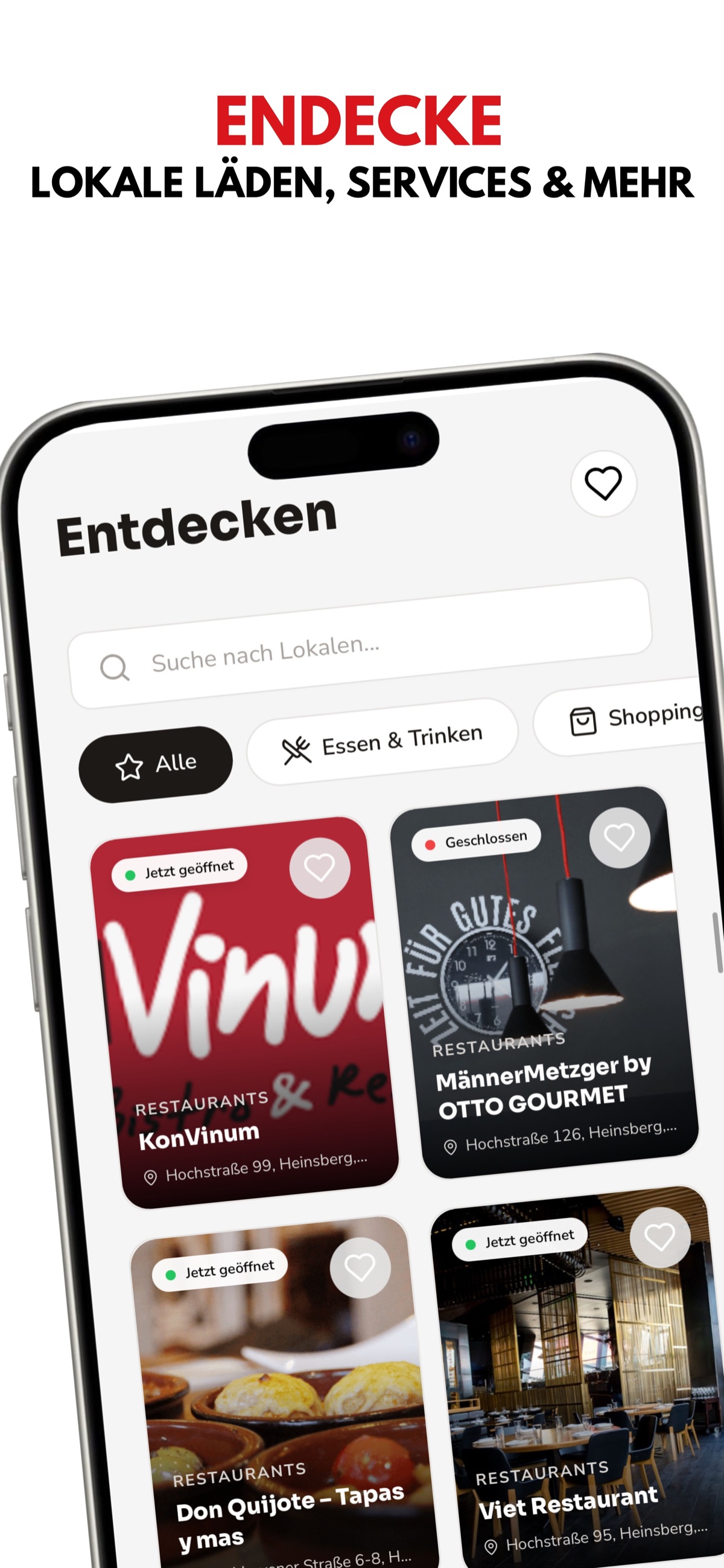 Entdecken: lokale Läden, Locations, Services